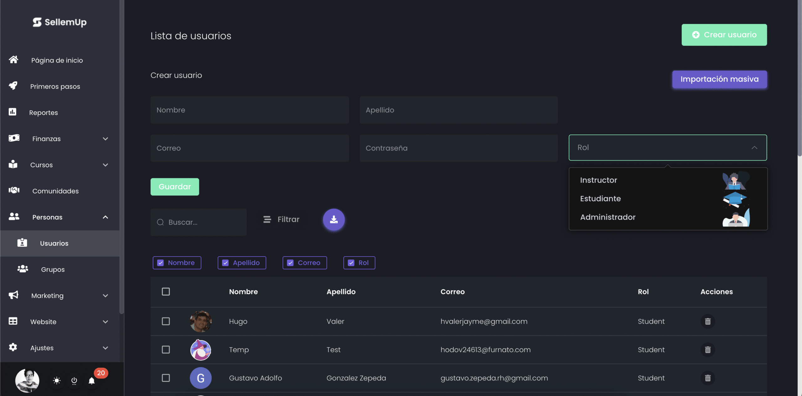 interfaz de usuarios en sabionet